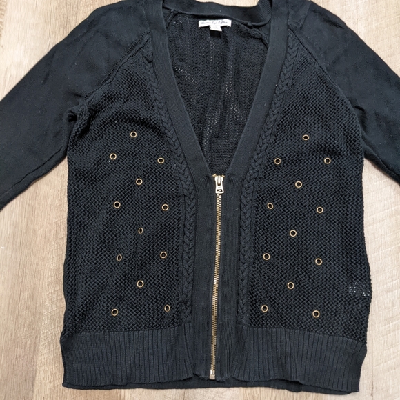 American Eagle Outfitters Black V Neck Open Knit Cardigan - Picture 3 of 9